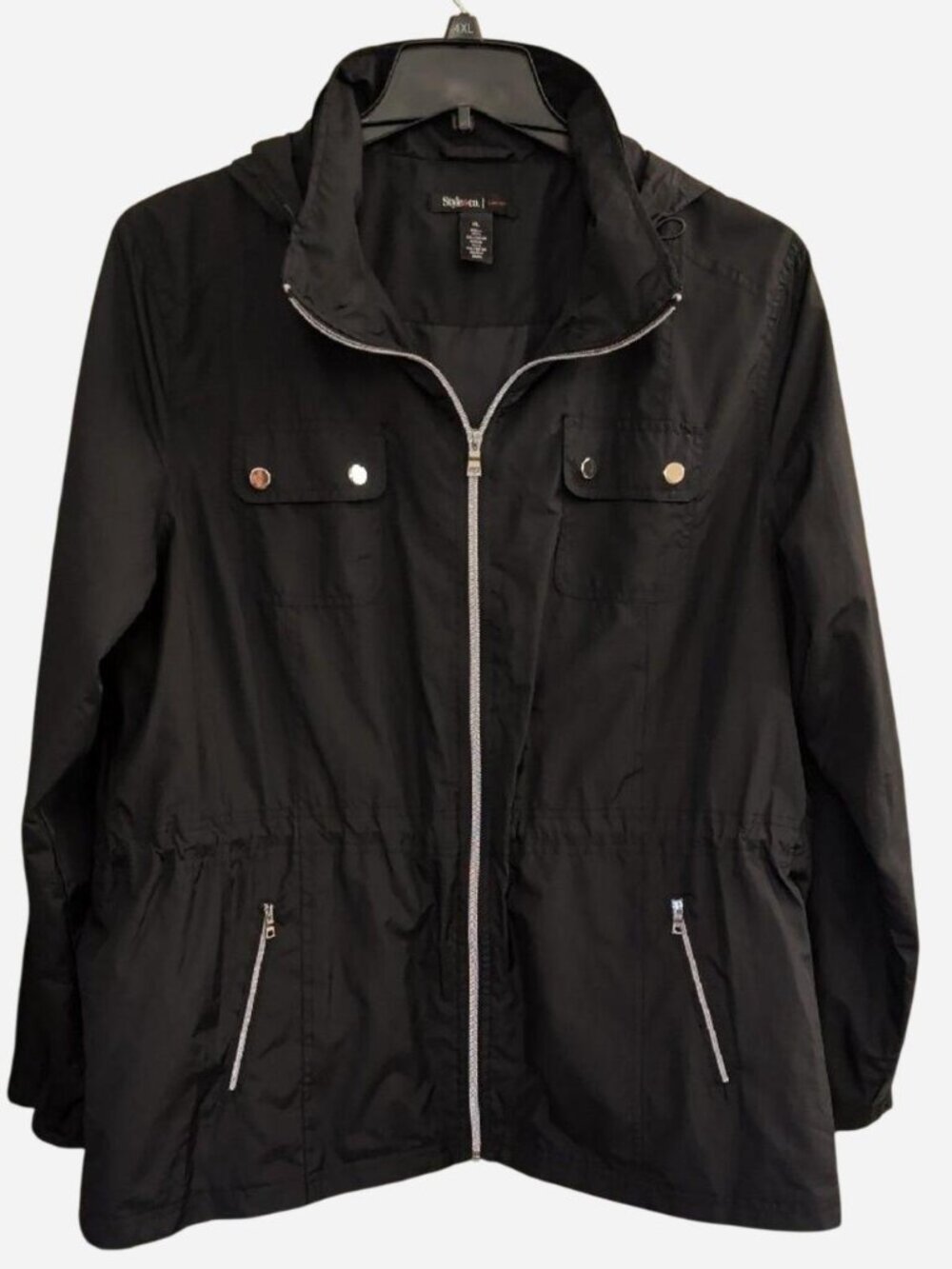 Style & Co. Sport Black Hooded Windbreaker Jacket Size XL